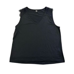 GOMORN Black V-Neck Lace Shoulder Tank Top Sleeveless Top Size XL